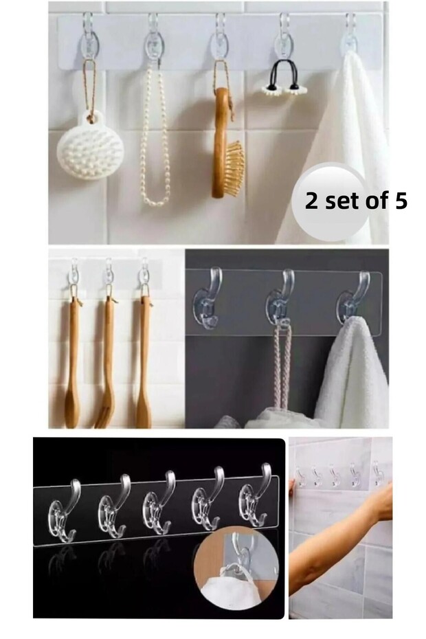 2-Piece Silicone 5-Piece Clear Strong Self-Adhesive 29X7 Door Wall Hanger Heavy Load-Bearing