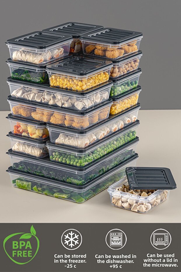 18 Piece Microwave and Freezer Compatible Storage Container Set - Anthracite - 3