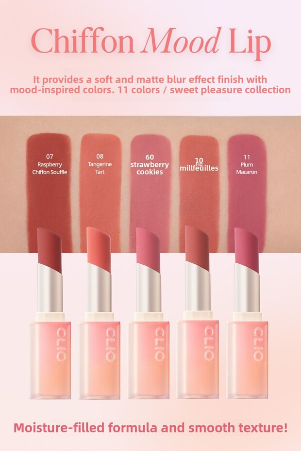 Lipstick with Soft Texture and Light Matte Appearance Clio Chiffon Mood Lip (08 Tangerine Tarte) - 3
