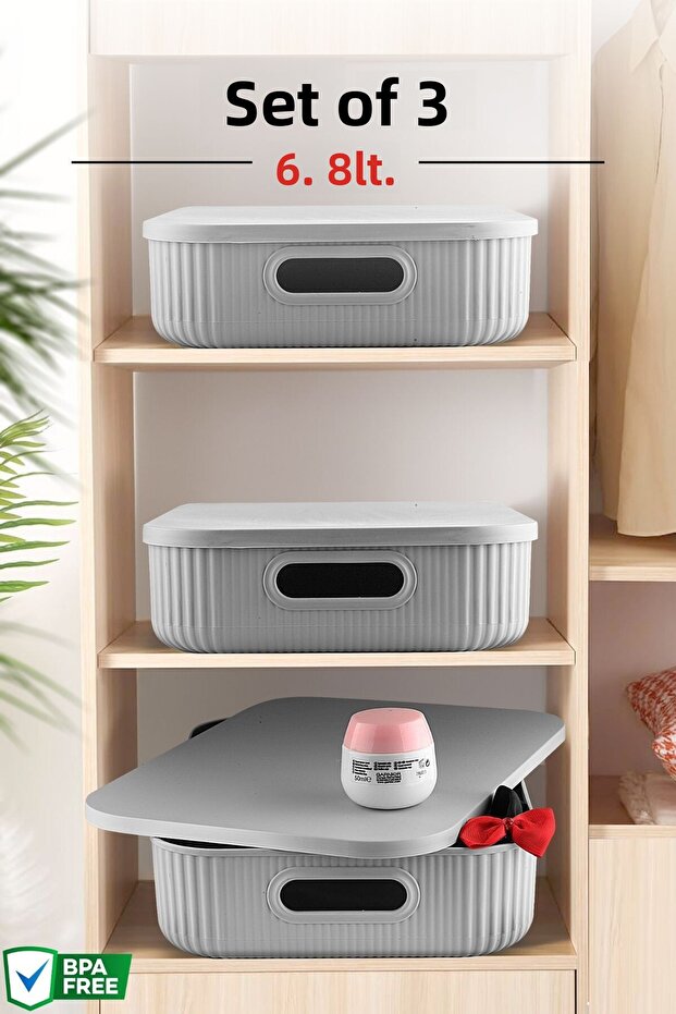 Set of 3 Multi-Purpose Decorative Organizer Storage Bins 6.8Lt