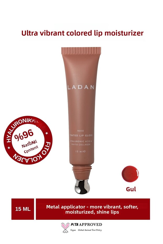 Lip Gloss with Colored Metal Applicator - Moisturizing and Nourishing, Rose 15ml - 2