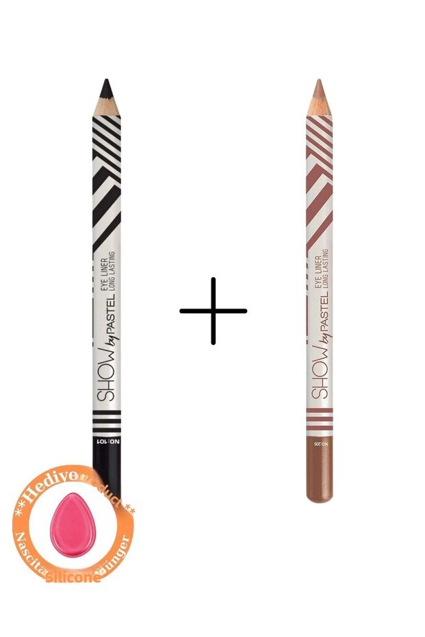 Pastel Show by Lip Liner 205 + Show 101 Black Riding Eye Liner (Silicone Sponge Gift)