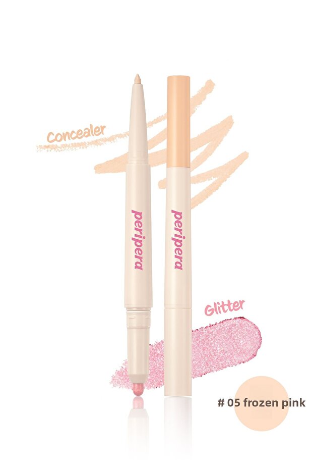 كونسيلر مزدوج الجوانب وقلم لامع للمصابيح الأمامية PERIPERA Sugar Twinkle Duo Eye Stick (05 وردي فروزن)