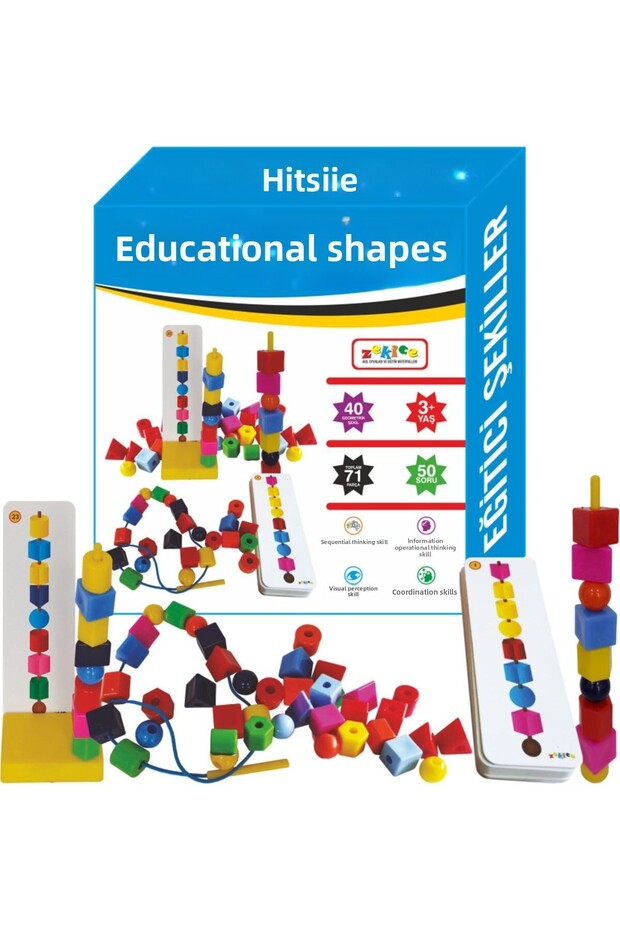 Educational Shapes String Stringing Bead Sorting Speedy Look Knee Brown - 1