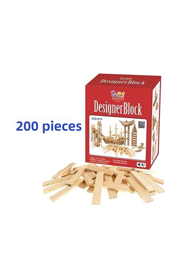 Hi-Q Toys Designer Blocks Wooden Skillful Blocks 200 Pieces Buddies Timber Balance Tower Balance Block Structures