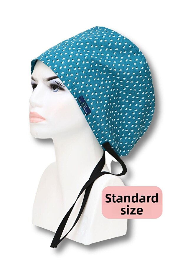 Standard Size Petrol Blue Cotton Flower Surgical Cap for Doctors, Nurses, Healthcare Workers, and Hospitals