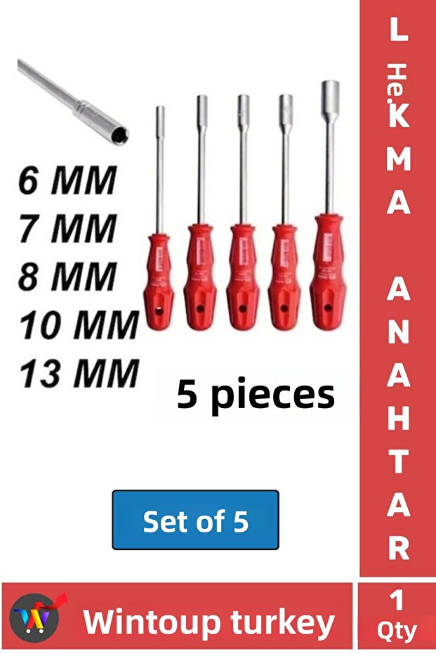 Premium Ergonomic Non-Slip Rubber Handle Socket Wrench Screwdriver 6/7/8/10/13/mm Set of 5