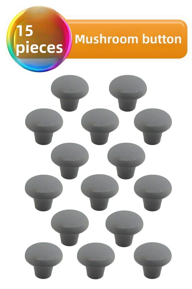 15 Pieces Gray Hard Plastic Mushroom Button Furniture - with Cabinet Door and Drawer Detail
