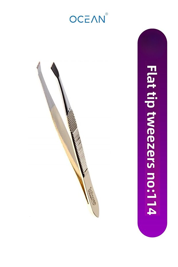 Flat Tip Tweezers, Flat Mouth Solingen Gold-Grey Tweezers No:114