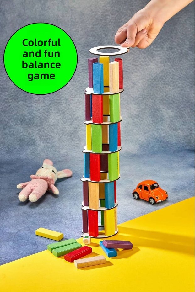 Colorful Tower Plus Jenga Large Size Natural Wooden Balance Tower Game Tower