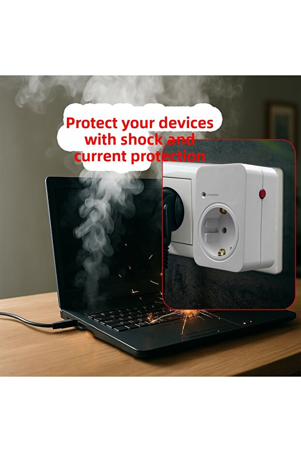 Current & Surge Protected Single Socket Child Proof Plug with On/Off Button 720 Joule Ip20 3600 W Protection - 2