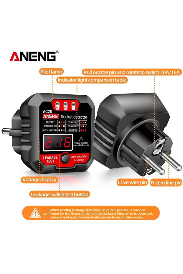 ANENG AC28 Digital Display Socket Tester UK US EU Plug Polarity Phase Pheck Detector Voltage Test... - 6