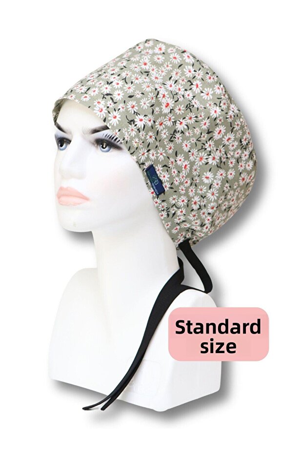 Standard Size Green Daisies Patterned Surgical Bonnet Doctor Nurse Healthcare Bonnet