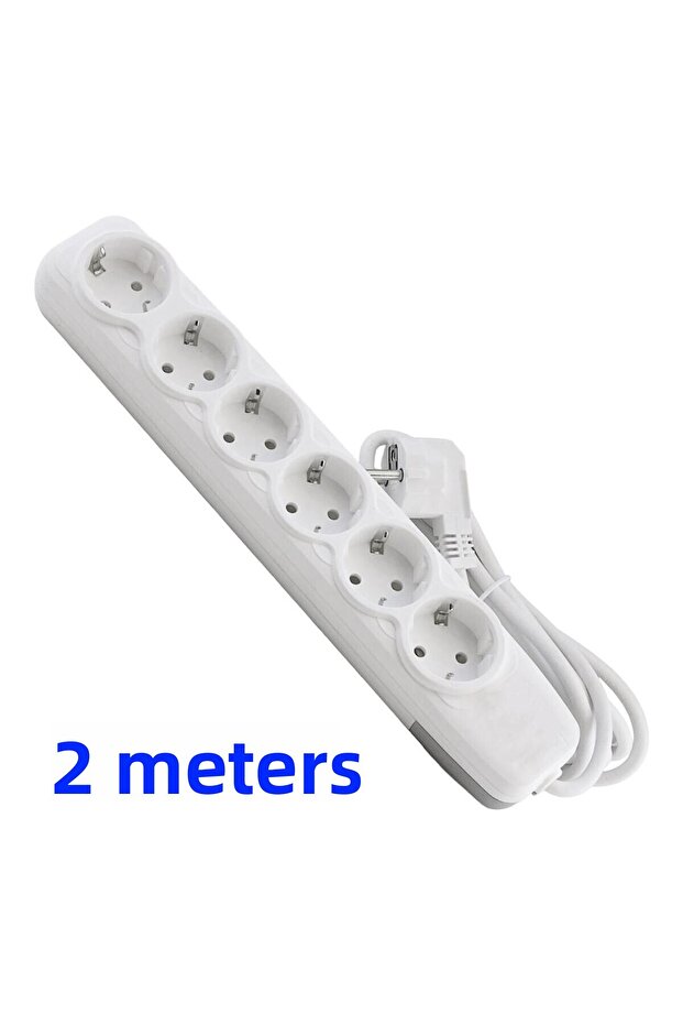 6-piece Group Socket - 2 Meter Grounded Plug Coupler Socket, Switch-free and Multiple Extension Cable - 3