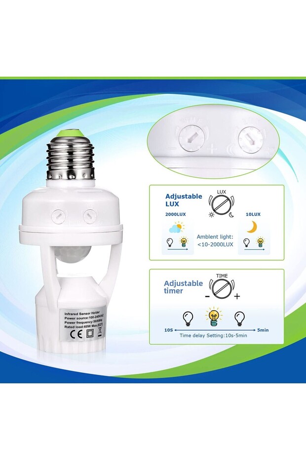 Socket Converter AC100-240V E27 with PIR Motion Sensor Ampoule LED E27 Lamp Base Intelligent Swit... - 4