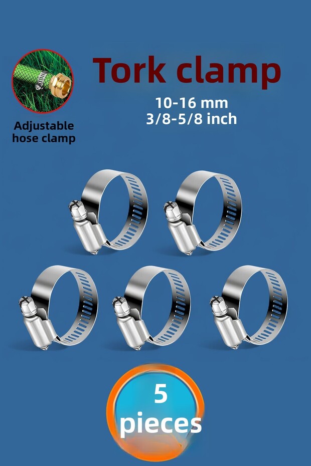 5 Pcs Hose Clamp Torque Adjustable 10X16 mm Stainless Steel Pipe Metal Clamp Adjustable Clip