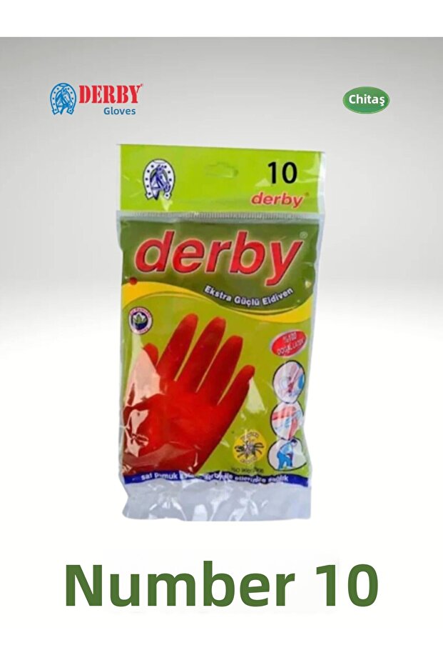 Derby D-100 Number 10 Latex Extra Strong General Purpose Nylon Dishwashing Gloves Red