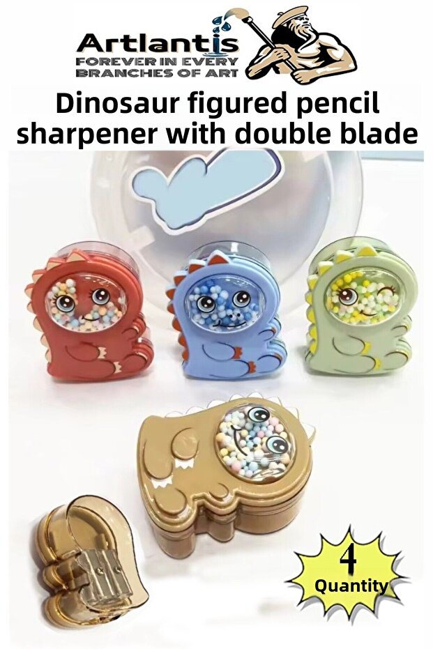 Dinosaur Pencil Sharpener 4 Colors 1 Pack Jumbo Pencil Sharpener with Hopper Standard Pencil Opener with Dinosaur Cute P