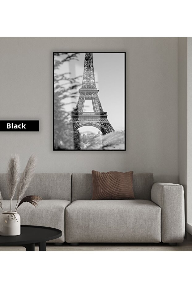 Amazing | Black&White Eiffel Tower Model -6 | Framed Tempered Glass Table Single Vertical
