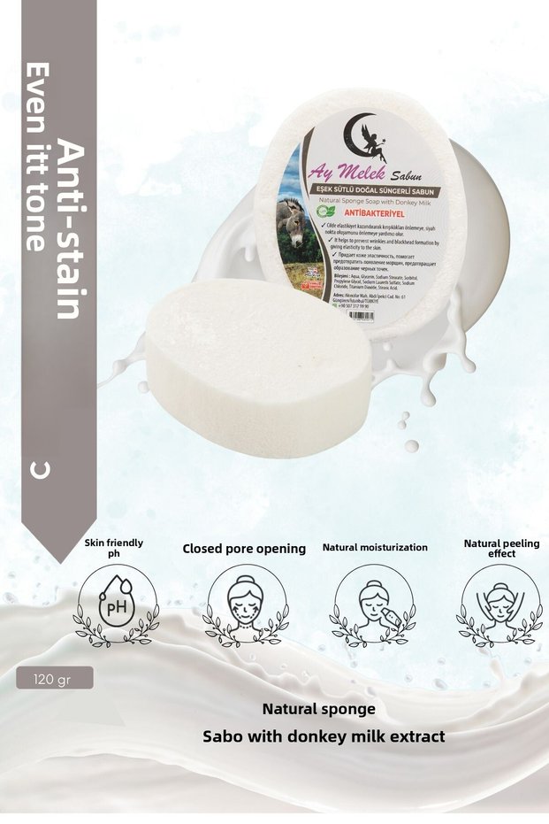 Donkey Milk Extract Natural Beauty Soap with Sponge, Skin Anti-Wrinkle Effective
