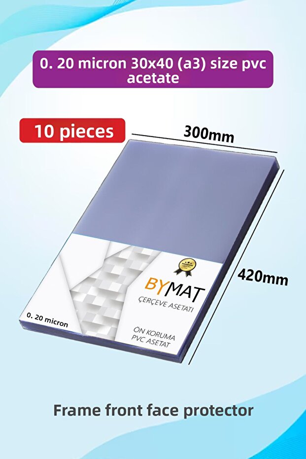 30X40 cm Pvc - A3 Frame Front Face Guard - Photo Protector - 10 Pieces - Acetate 0.20 Micron