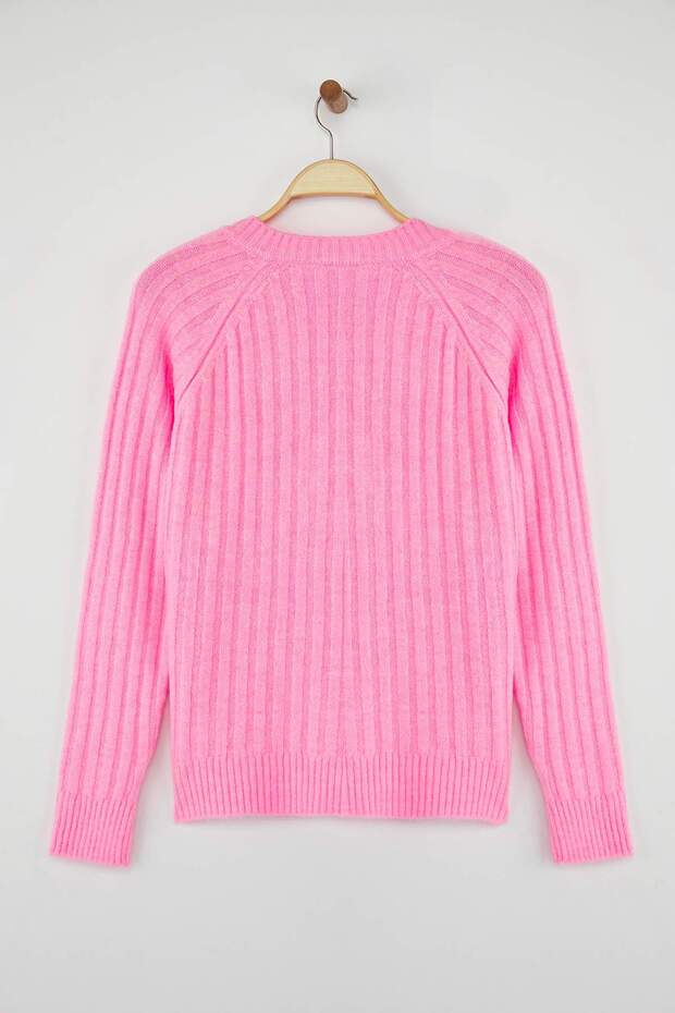 Wardrobe Essentials Pembe Yumuşak Dokulu Fitilli Triko Kazak TWOAW26KZ00078 - 6