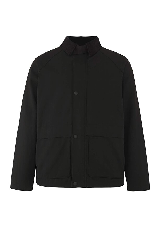 Siyah Regular Fit Kadife Yaka Detaylı Unisex Mevsimlik Mont TMNAW25MO00017 - 10