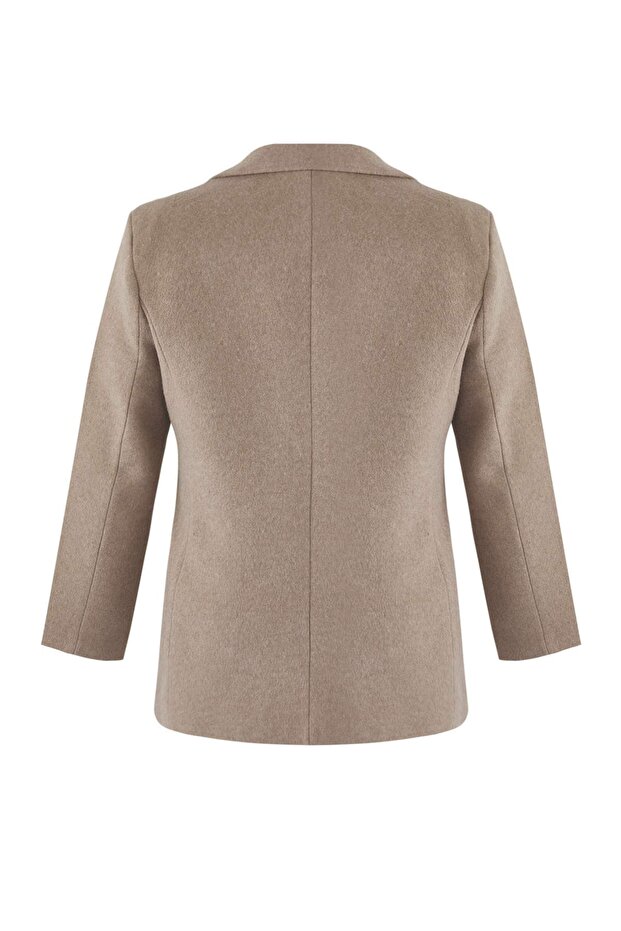 Bej Oversize/Bol Kesim Büyük Beden Dokuma Ceket TBBAW26AG00010 - 8