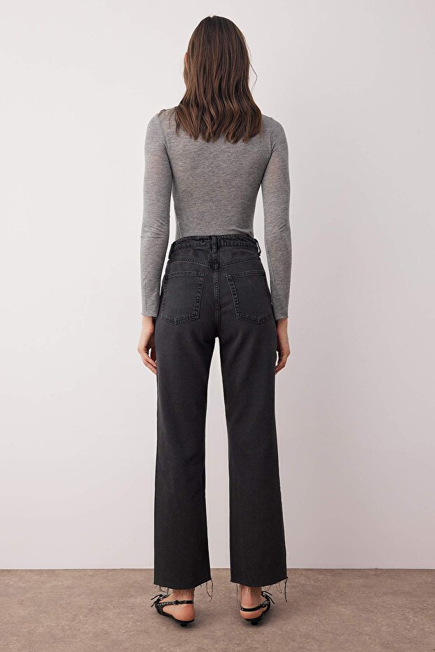 Antrasit Yüksek Bel Straight Düz Paça Jeans TWOAW26JE00185 - 4