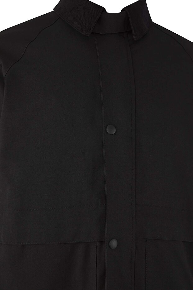 Siyah Regular Fit Kadife Yaka Detaylı Unisex Mevsimlik Mont TMNAW25MO00017 - 11
