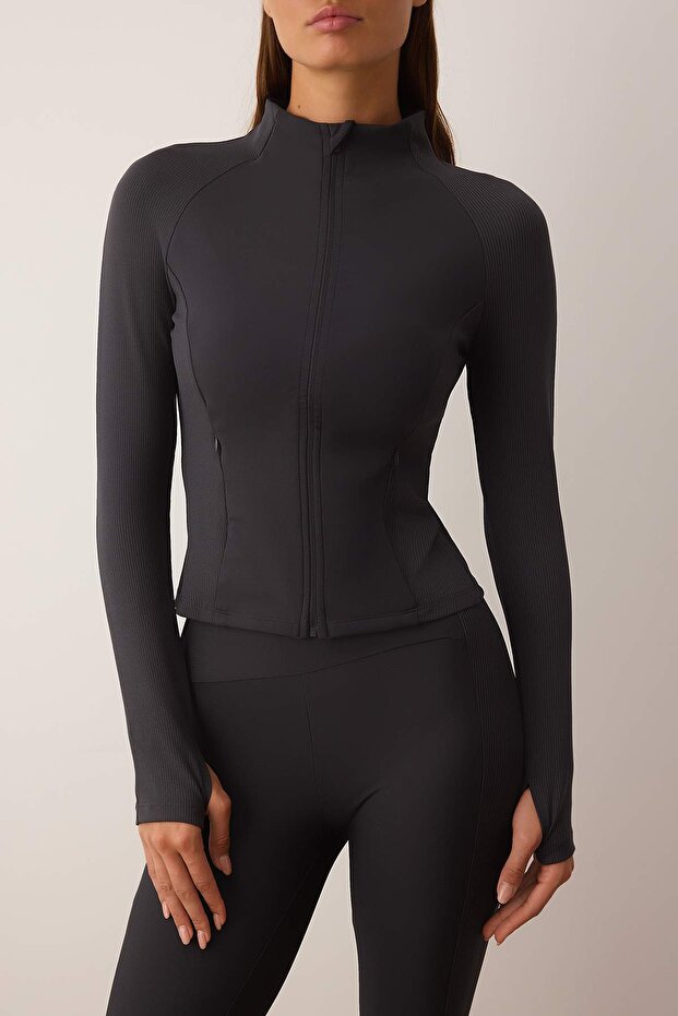Antrasit Dalgıç/Scuba Kumaş Örme Spor Ceket THMAW26SK00004 - 5