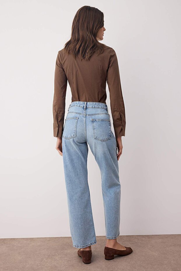 Açık Mavi Yüksek Bel Rahat Straight Düz Kesim Boru Paça Jeans TWOAW26JE00063 - 5