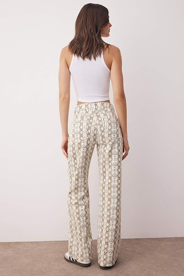 Çok Renkli Animal Yılan Desenli Yüksek Bel Wide Leg Jeans TWOAW26JE00136 - 4