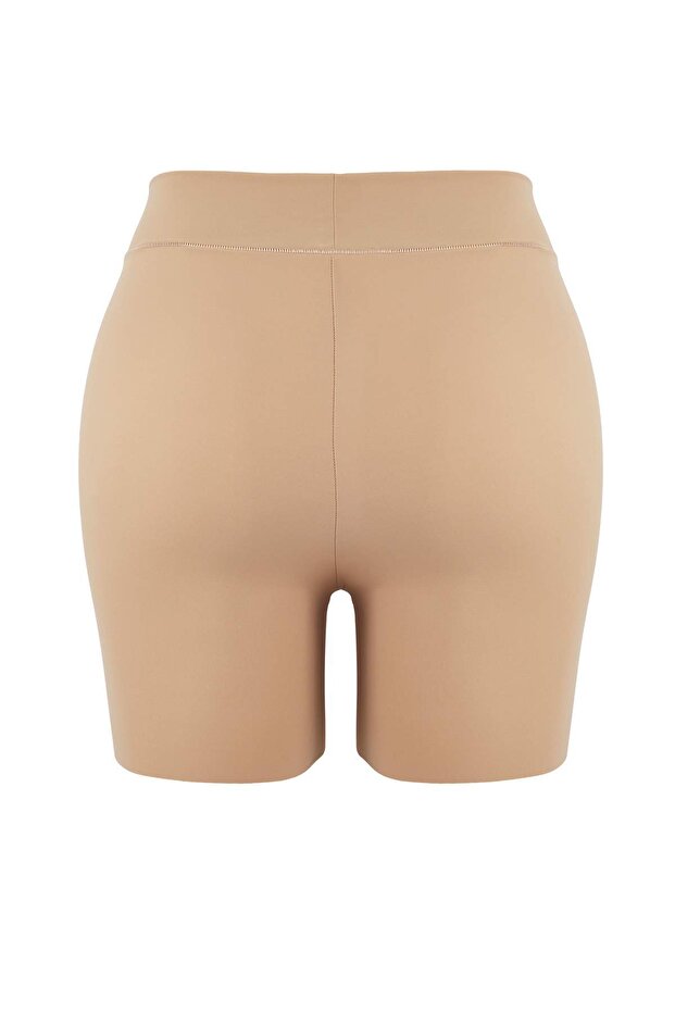 Bej Yüksek Bel Micro Esnek Örme Büyük Beden Boxer TBBAW26CM00011 - 4