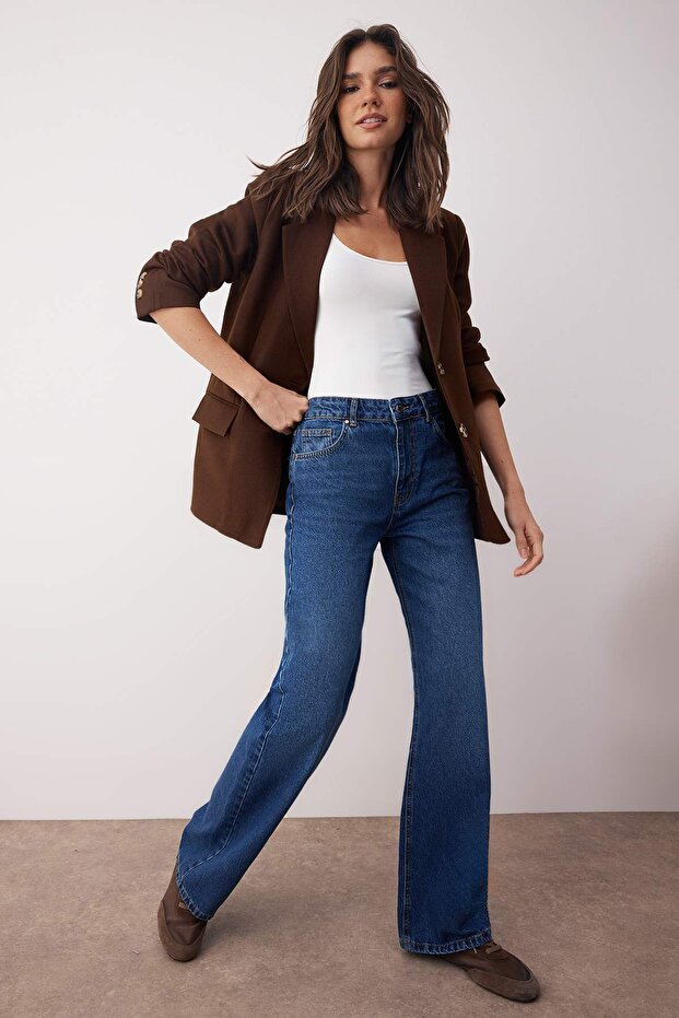 Koyu Mavi Yüksek Bel Wide Leg Jeans TWOSS25JE00132 - 1