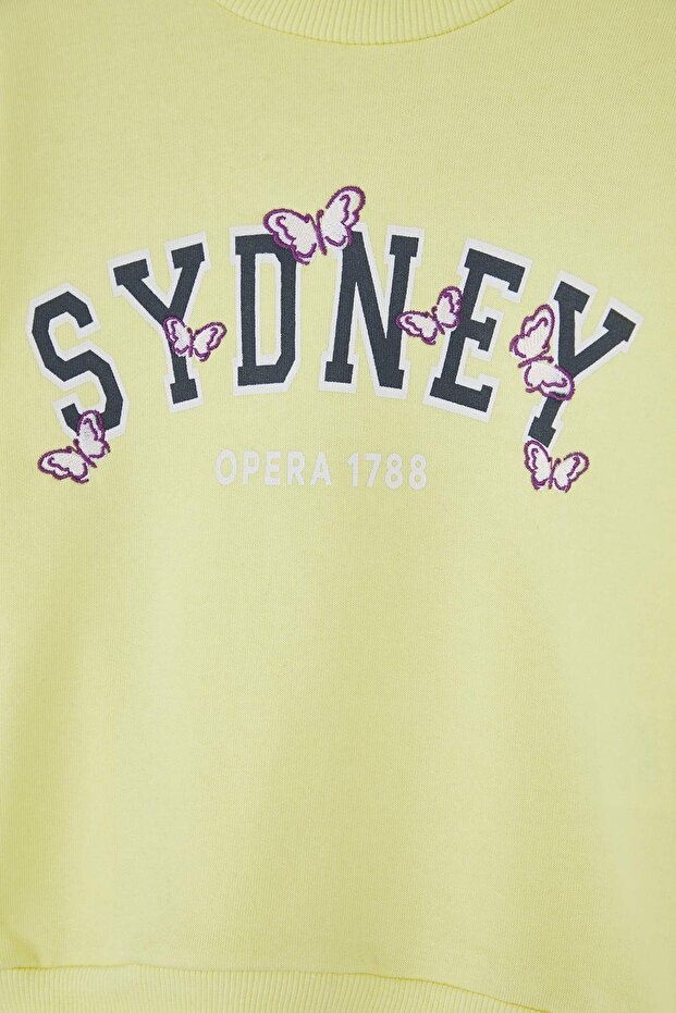 Sarı Pamuklu Slogan Baskılı Oversize Örme Kız Çocuk Sweatshirt TKDAW26SW00027 - 3