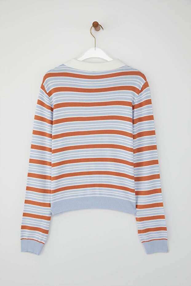Teen Kahverengi Crop Premium/Özel İplikli Renk Bloklu Fitted/Vücudu Saran Triko Hırka TWOAW26HI00020 - 6