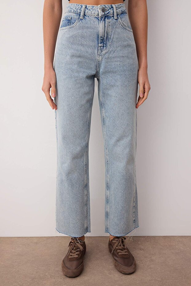 Açık Mavi Yüksek Bel Straight/Düz Paça Jeans TWOAW26JE00182 - 3