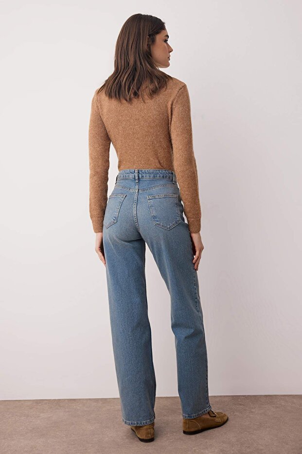 Mavi Yüksek Bel Orta Esnek Wide Leg Palazzo Jeans TWOAW26JE00084 - 4