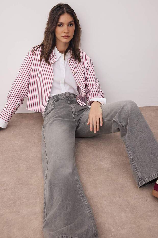 Gri More Sustainable Yüksek Bel Geniş Paça Wide Leg Jeans TWOAW26JE00079 - 2