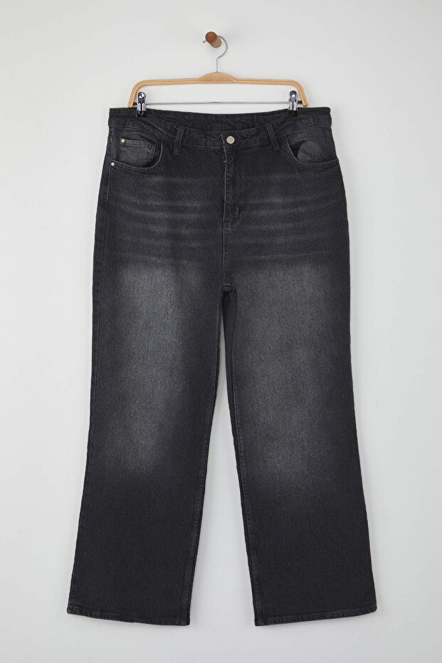 Antrasit Yüksek Bel Geniş Paça Comfort/Orta Esnek Büyük Beden Wide Leg Jeans TBBAW23CJ00020 - 7