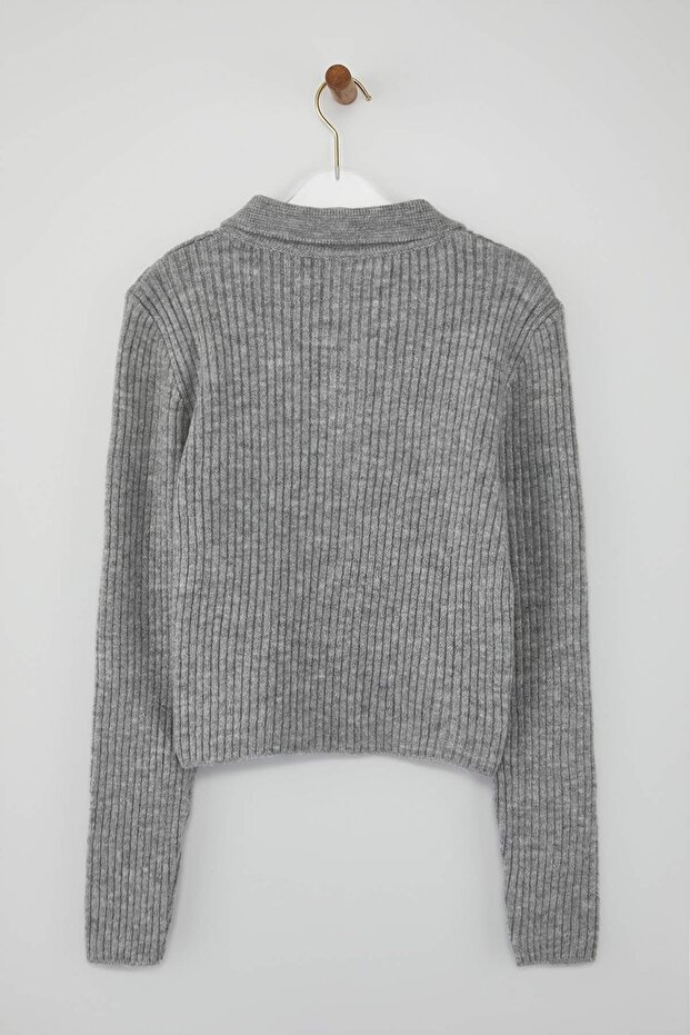 Wardrobe Essentials Gri Yumuşak Dokulu Crop Fermuarlı Triko Hırka | TWOAW26HI00177 - 6