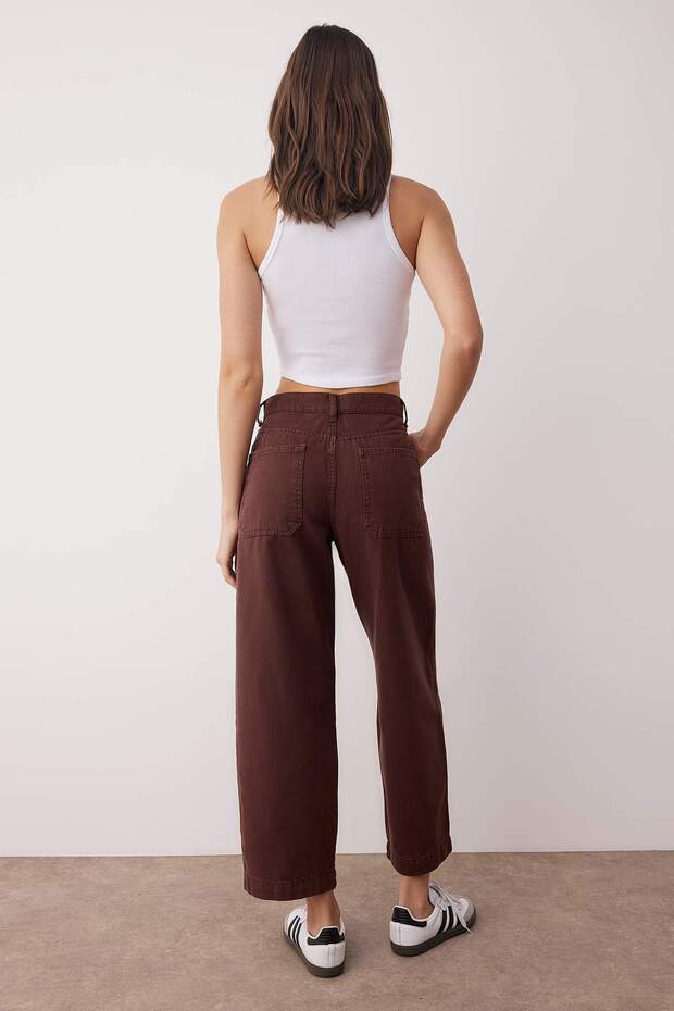 Kahverengi Yüksek Bel Cep Detaylı Loose Baggy Jeans TWOAW26JE00123 - 4