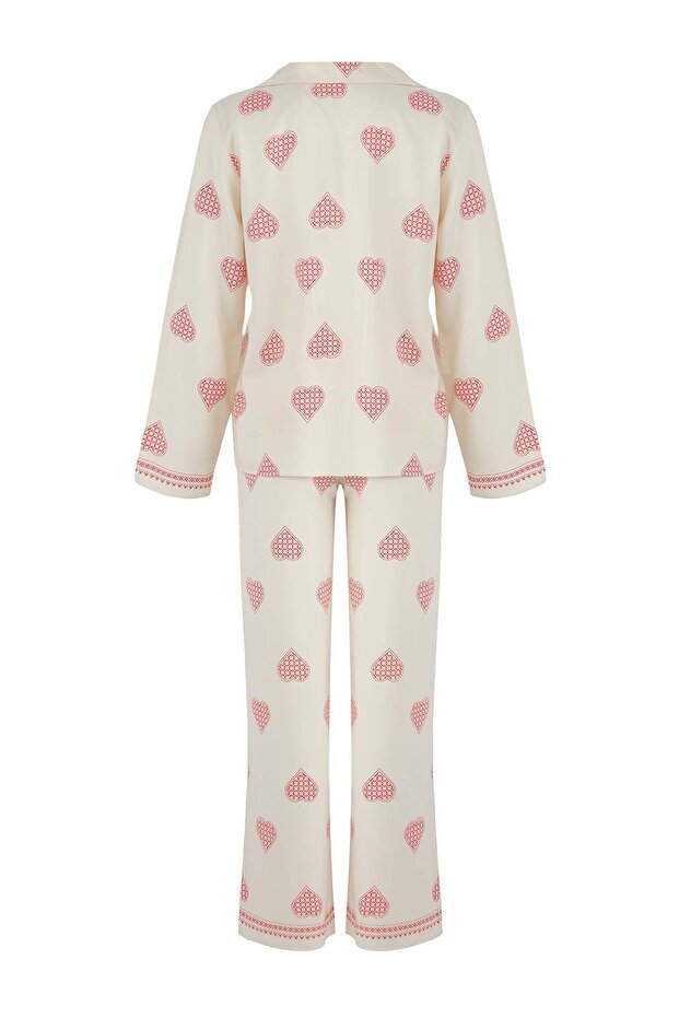 Ekru Kapli Viskon Dokuma Pijama Takımı THMAW26PT00025 - 6