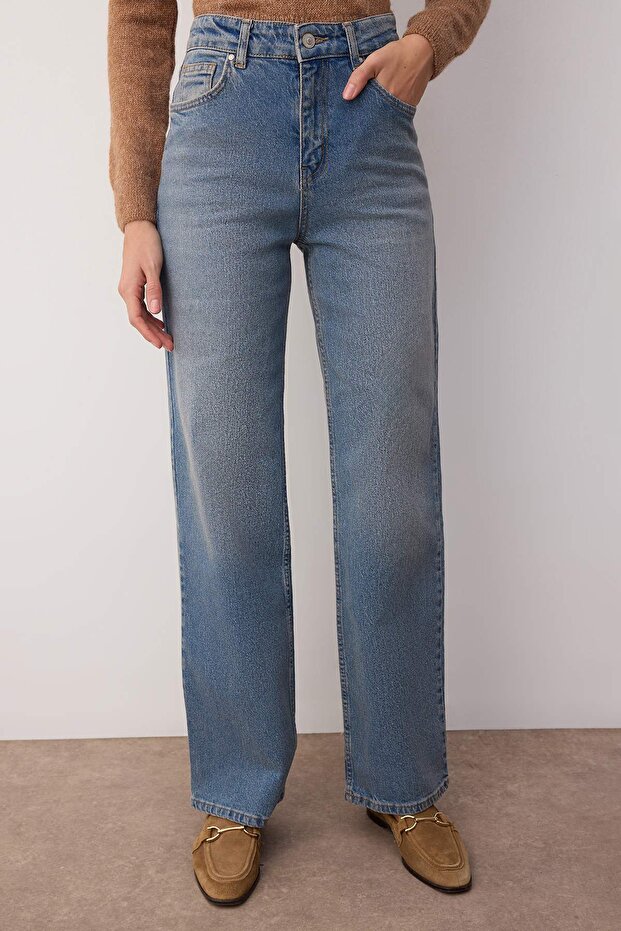 Mavi Yüksek Bel Orta Esnek Wide Leg Palazzo Jeans TWOAW26JE00084 - 3