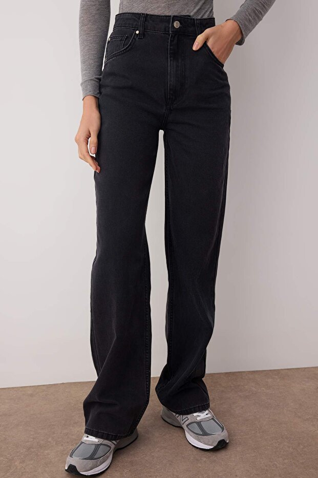Siyah Yüksek Bel Wide Leg Jeans TWOSS25JE00278 - 3