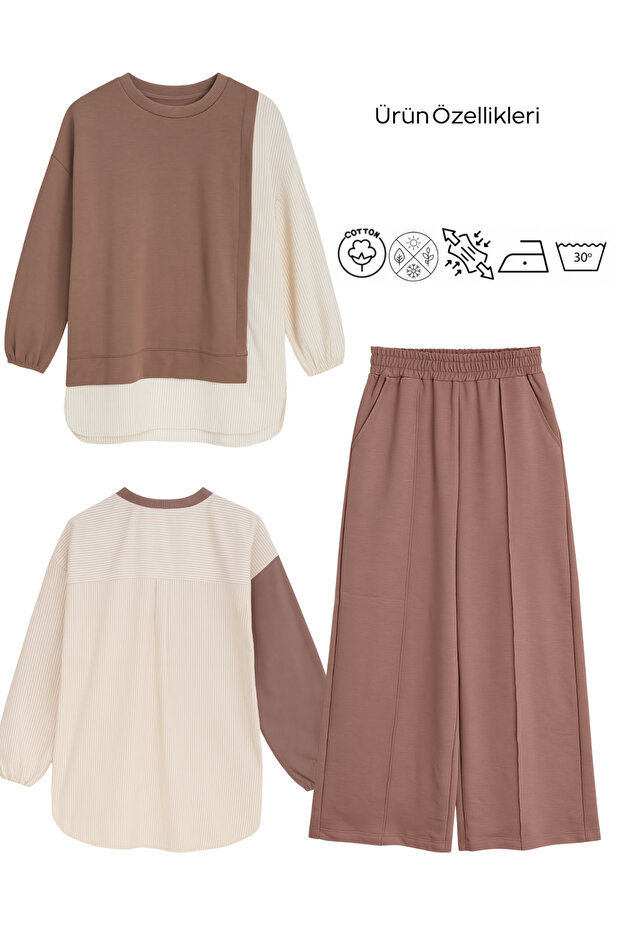 Plus Size Shirt Double Set - Coffee - 7