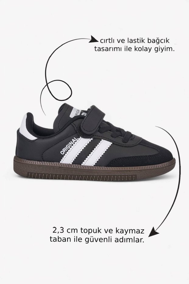 Daily Black White Unisex Children's Sneaker Lace-Up Lightweight Flexible Non-Slip Sole Shoes 105