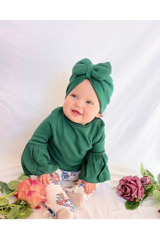 Flor Balon Sleeve Camisole Bodysuit Spanish Trousers Bowknot Bonnet 100% Cotton Baby Girl Design Luxury Set