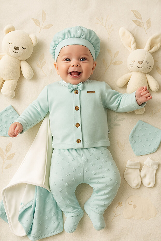 Hospital Discharge Set Including 0-3 Months Newborn 8-Piece Blanket Underlay Set